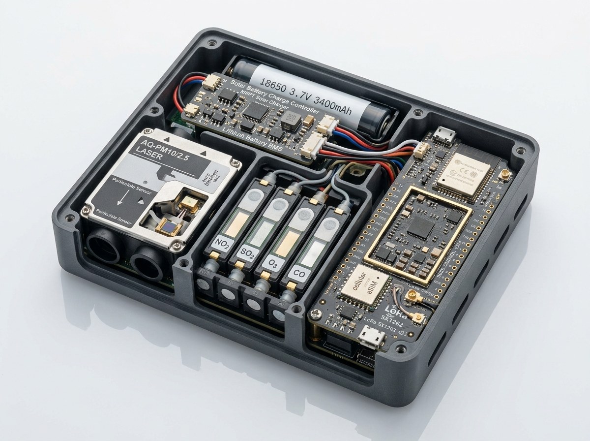 Low-cost PM Monitor Internal Electronics Laser PM Sensor and Battery Architecture