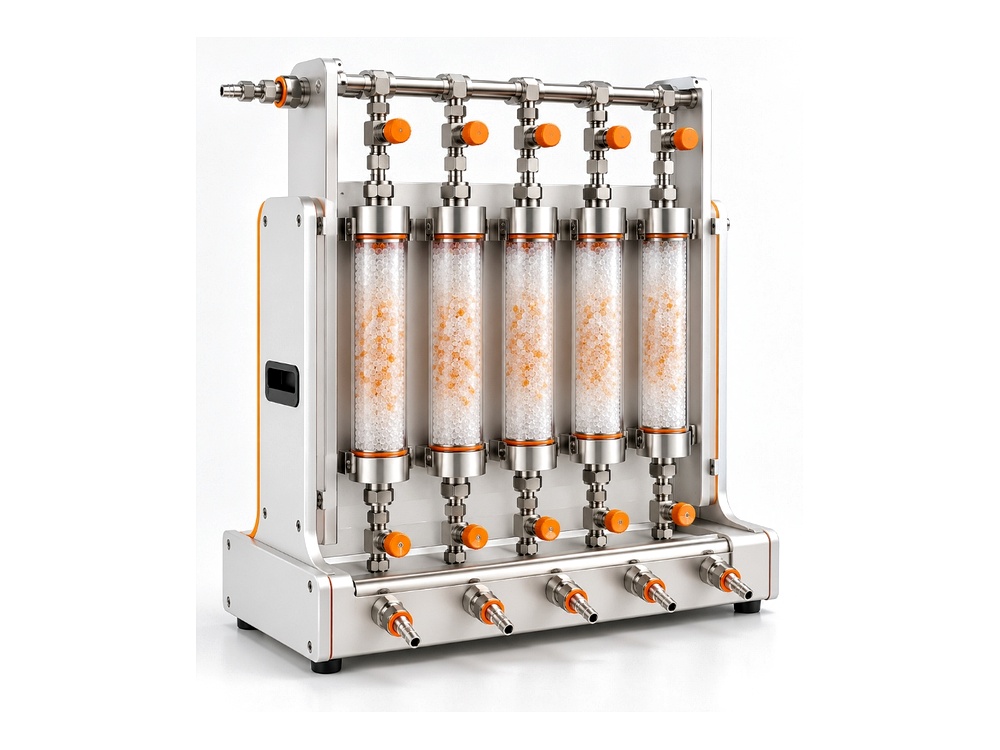 Parallel Multi-Column Aerosol Dryer System with 5 Drying Columns and Stainless Manifold