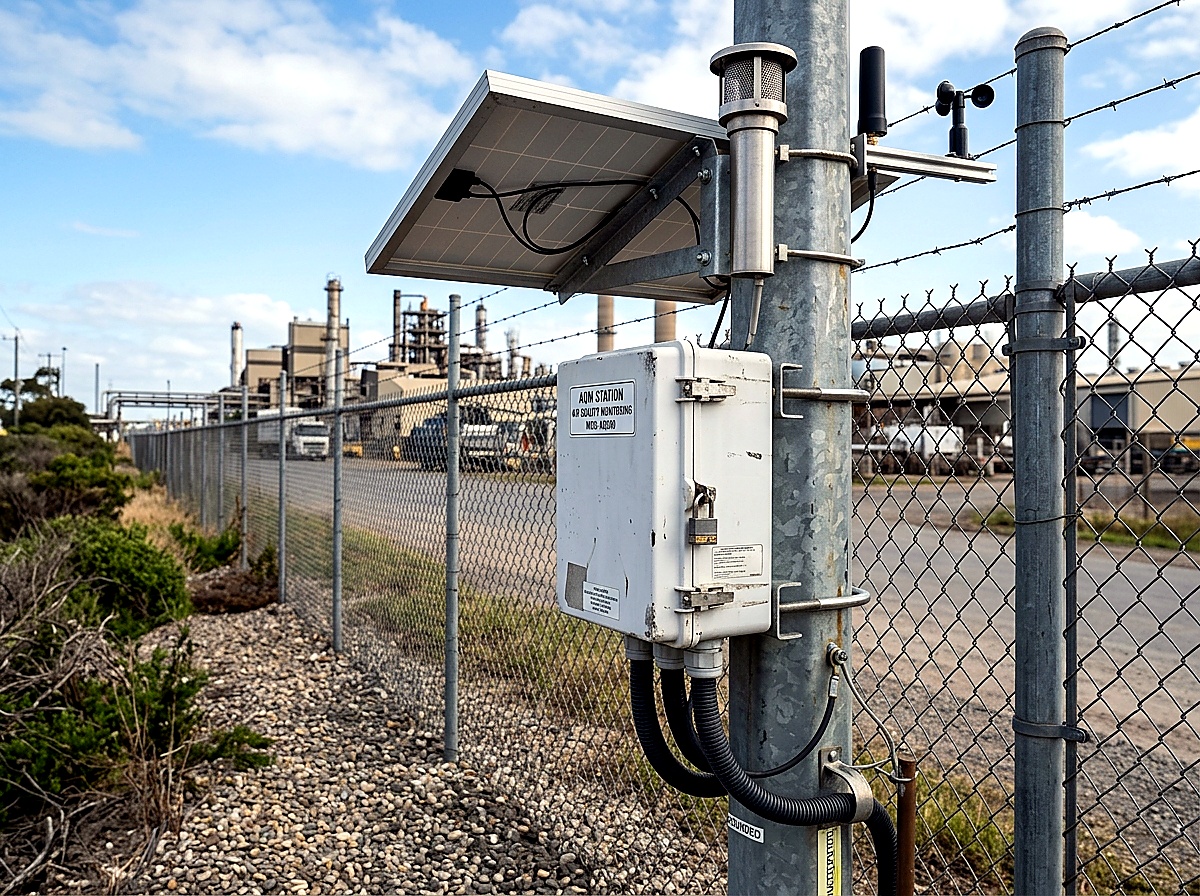 Solar Powered Perimeter PM10 and PM2.5 Air Quality Monitor at Industrial Site